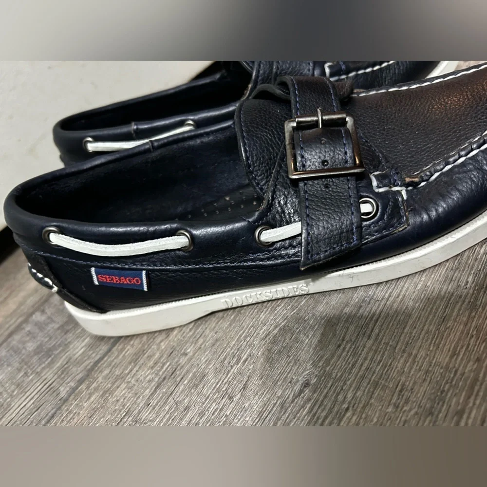 Ronnie Fieg x Sebago Leather docksiders Boat Shoes navy & grey Buckle